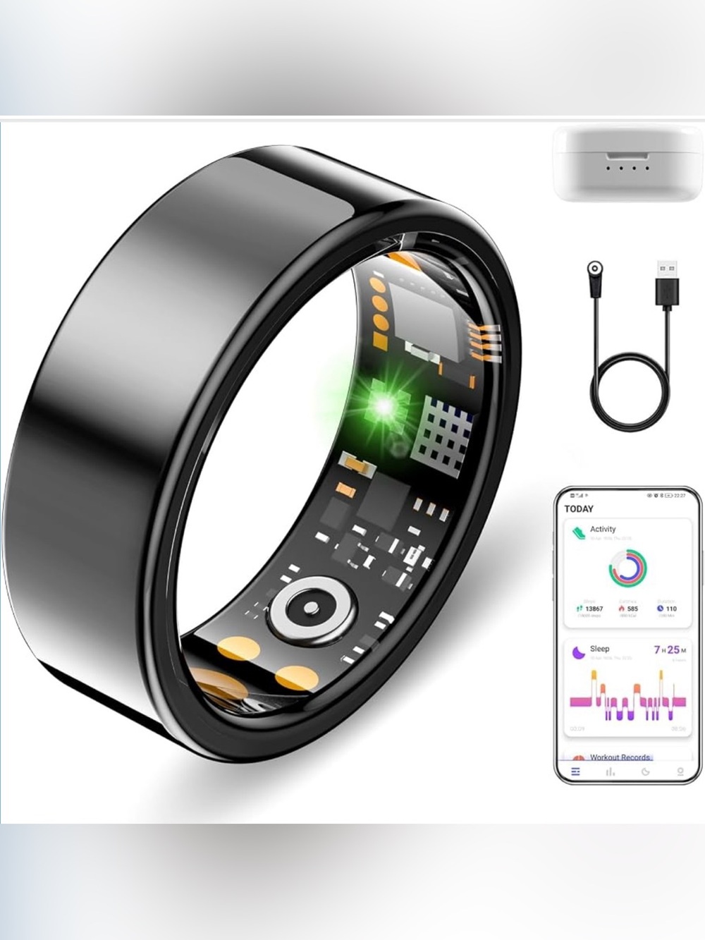Unisex Fitness Smart Ring w/sleep Tracker NO Subscription Long Life Black Size10